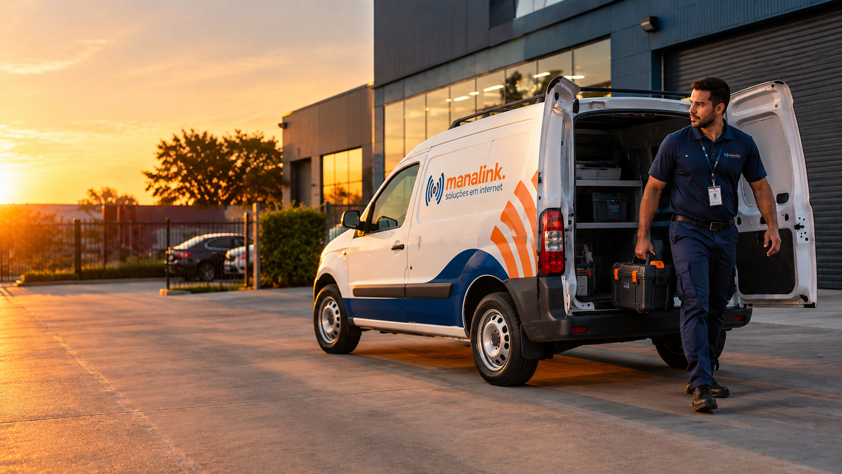 Técnico Manalink em campo com equipamento de fibra óptica